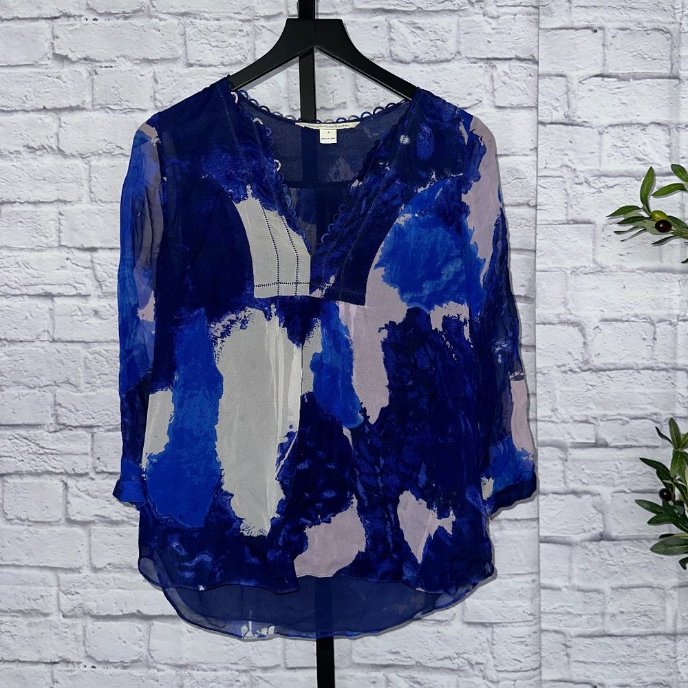 Diane von Furstenberg 3/4-Sleeve Dancing Explosion Pleated Silk Blouse